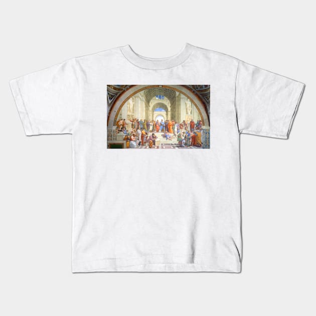 "School of Athens" featuring Plato & Aristotle by Raphael, Italian fresco Kids T-Shirt by colormecolorado